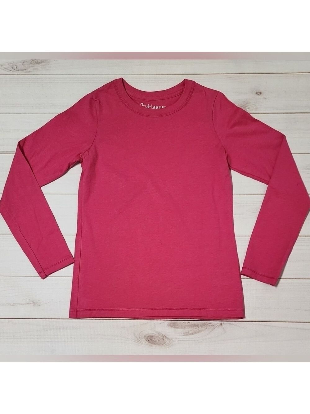 Hanes Girls Long Sleeve Hot Pink Crewneck Tee Medium (7/8) - New Without Tags